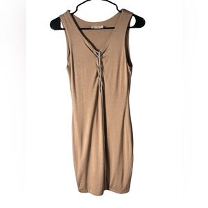 Attirance Tan Sleeveless Bodycon Mini Dress with Chain Detail-Worn Once!